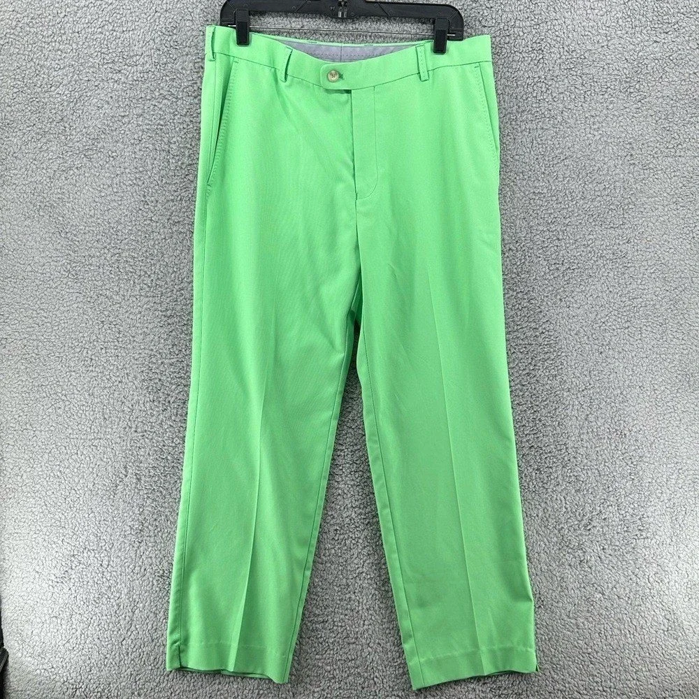 Peter‎ Millar Wicking Green Flat Front Golf Pants Trousers Men's Size 34x28